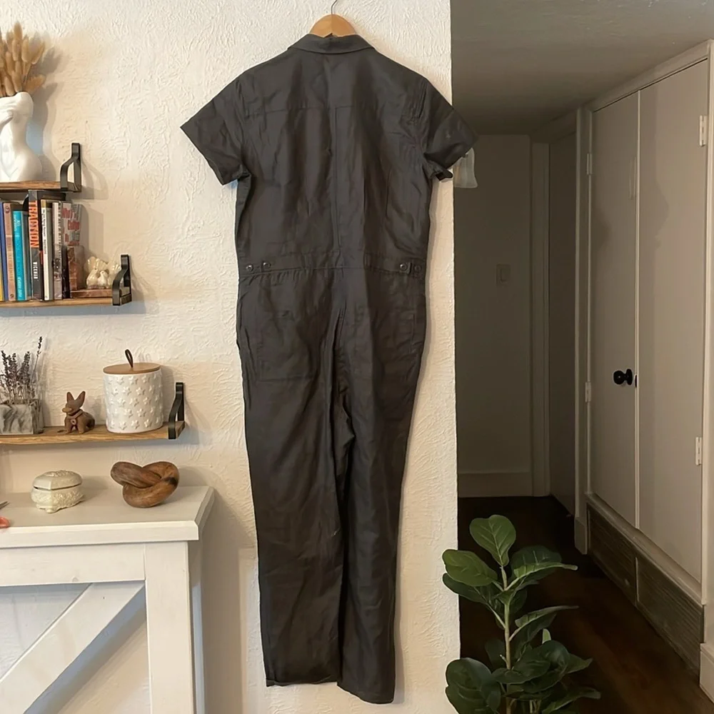 NWT Quince Cotton Linen Twill Coverall Women's Gray Jumpsuit Size Medium